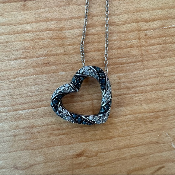 Sterling Silver, White and Black Diamonds Floating Heart Necklace w/ 18” chain - Picture 2 of 9